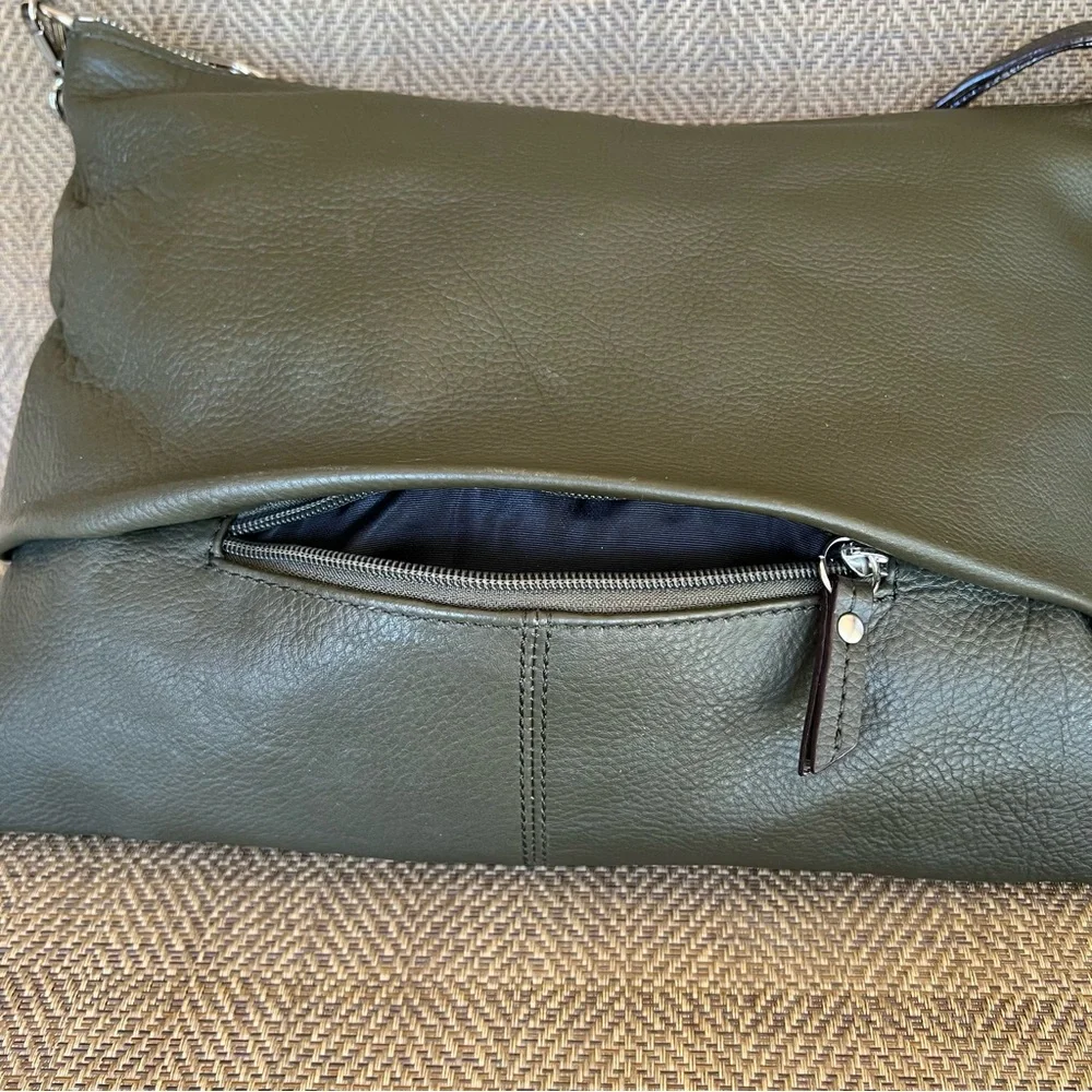 Sanctuary Olive Green Pebbled Leather Top Zip Crossbody Shoulder Bag - Picture 4 of 12